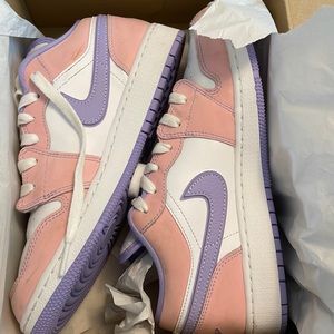 Womens pink and purple air Jordan’s 1 low